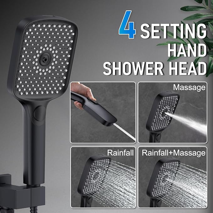 Iriber Shower Faucet Set Matte Black, Push Button Diverter Bathtub Shower System - Image 7