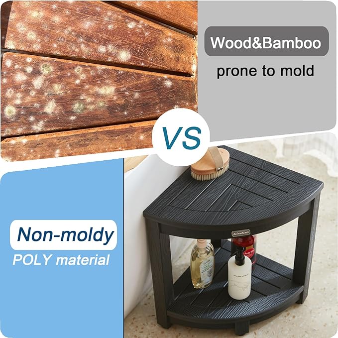 Shower Bench for Inside Shower, Poly Lumber Corner Shower Stool, Plastic - Image 3