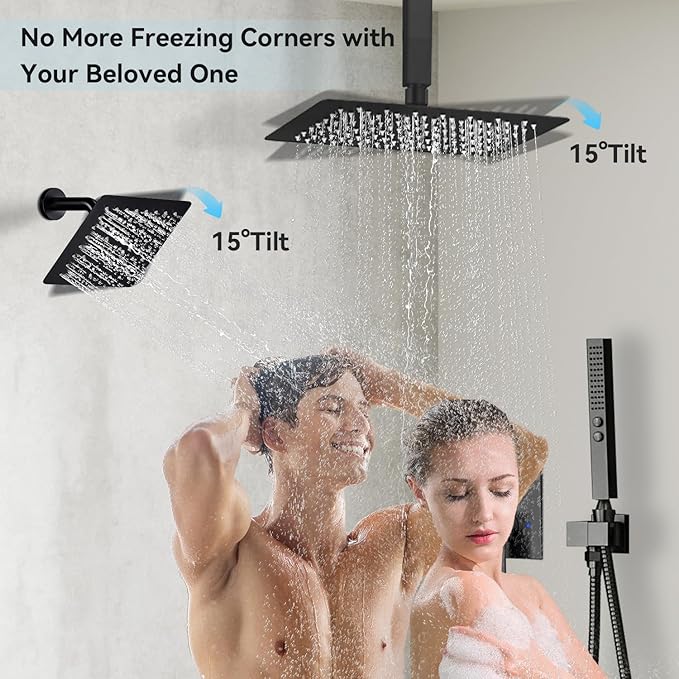 Shower Faucet Sets Matte Black Shower System, Bostingner Five Function Diverter - Image 3
