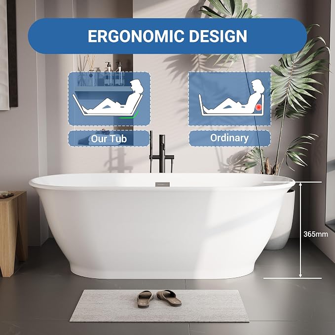 59 in Acrylic Freestanding Bathtub, Soaking Bathtub - Image 2