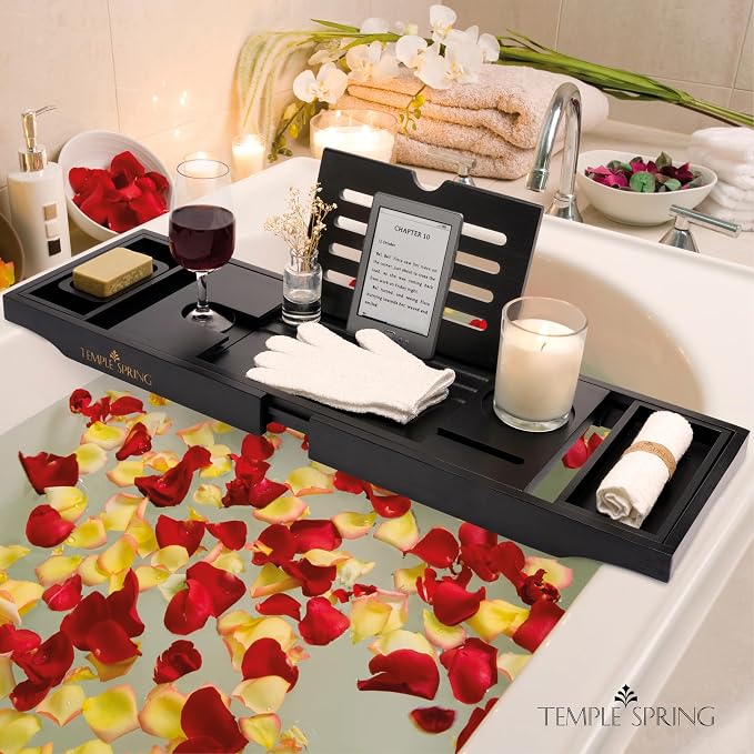 Temple Spring Wooden Bathtub Tray, Bamboo Bathroom Accessories, Bath Tray - Image 8