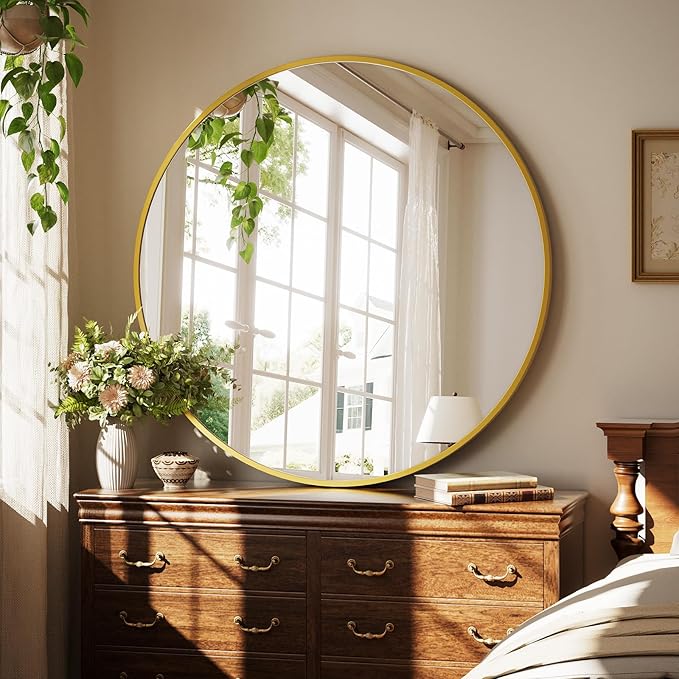 42 Inch Round Gold Metal Wall Mirror - Image 2