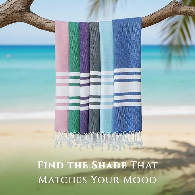 Turkish Cotton Beach Towel Pack of 6 & 1 Boho Tote Bag - Image 7