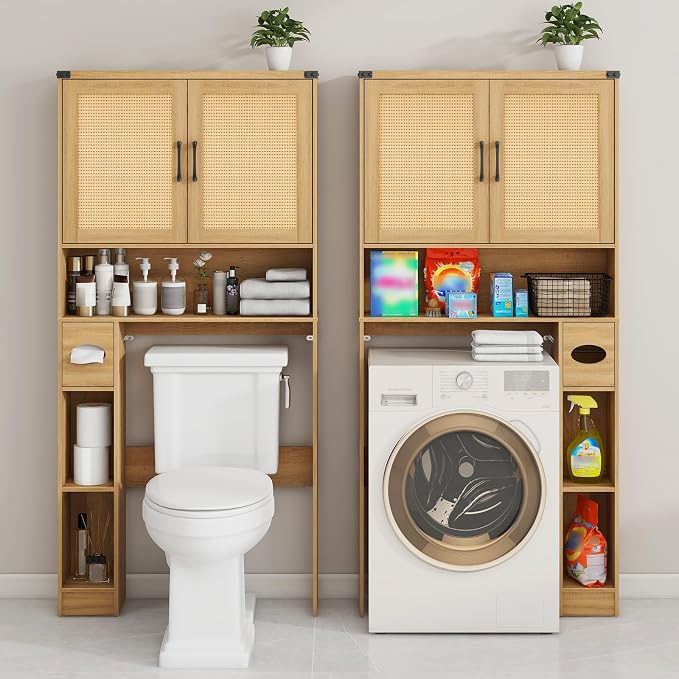 Vabches Over The Toilet Storage Cabinet, Farmhouse Rattan Storage Cabinet Over - Image 4
