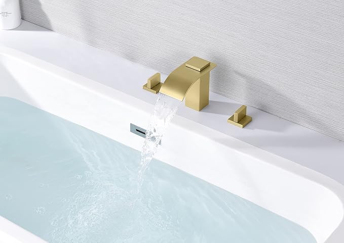 SUMERAIN Two Handle Roman Tub Faucet 3 Hole Waterfall Bathtub Faucet Brushed - Image 4