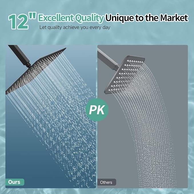 SR SUN RISE 12 Inch Rain Shower Head 304 Stailess Steel Matte Black High - Image 2