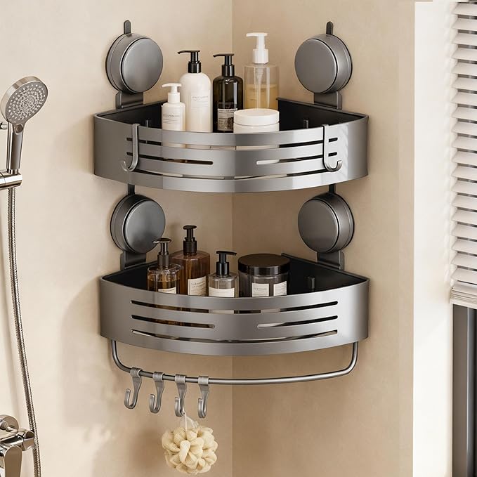 Corner Suction Cup Shower Caddy, No-Drilling Aluminum Shower Shelf by Unknown