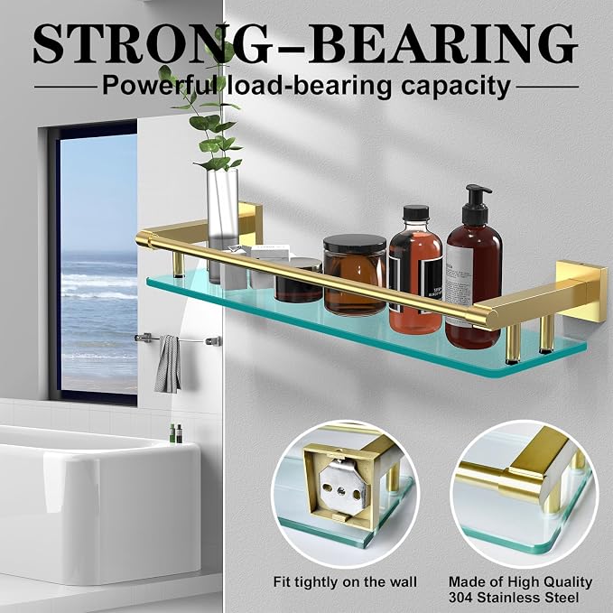 Glass Shelf for Bathroom, 20 Inch Tempered Glass - Image 4