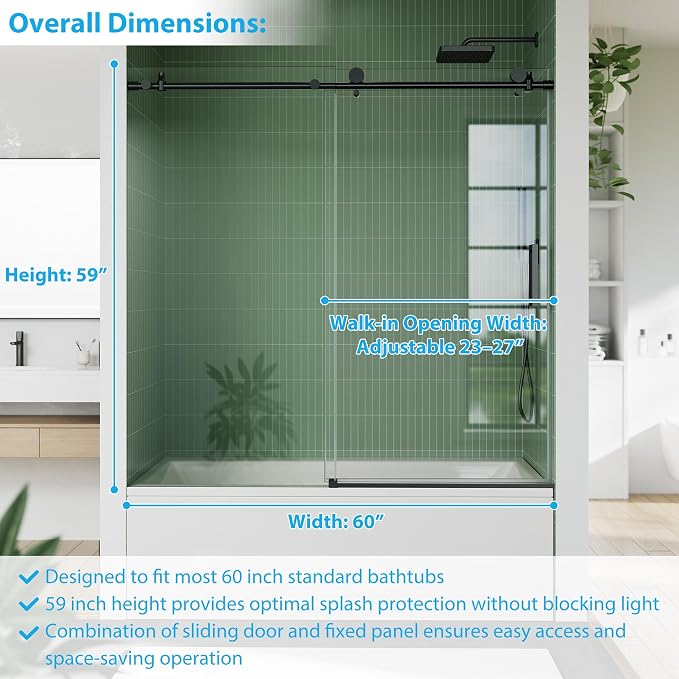 Frameless Sliding Shower Door, 5/16" SGCC Tempered Clear Glass - Image 2