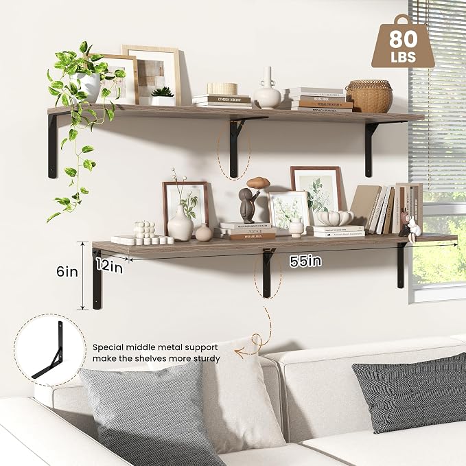 Fun Memories Floating Shelves for Wall, 12 Inch Deep Floating Shelves Set of 2 - Image 4