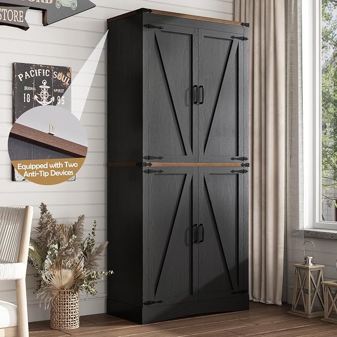 71in Farmhouse Kitchen Pantry Cabinet, Tall Storage Cabinet - Image 4