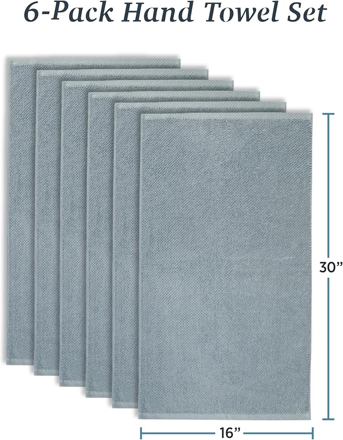 Welhome Franklin Premium 6 Pack Hand Towels Popcorn Textured Dusty Blue - Image 2