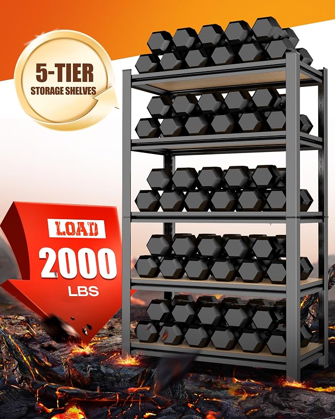 AOAORRG Set of 3 Garage Shelving Heavy Duty Storage Shelves, 5-Tier Metal - Image 4
