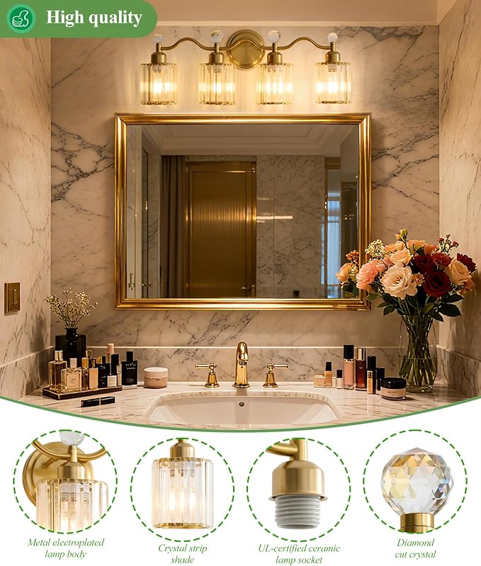 Modern Crystal Bathroom Vanity Light, 4-Lights Bathroom Light Fixtures - Image 3