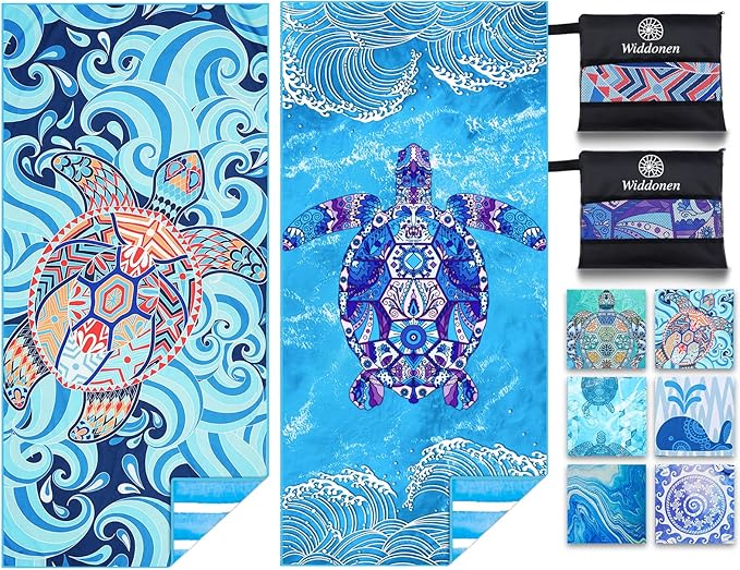 2 Pack Microfiber Lightweight Beach Towel Sand Free Quick Dry Absorbent Thin by WIDDONEN