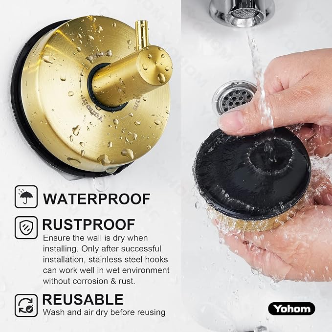 YOHOM Suction Cup Hooks for Shower Towel Holder Stainless Steel Vacuum Bathroom - Image 3