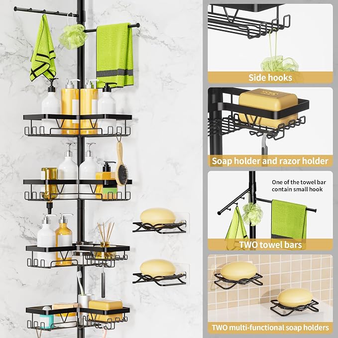 Shower Caddy Tension Pole, 4 Adjustable Corner Shower Caddy - Image 2