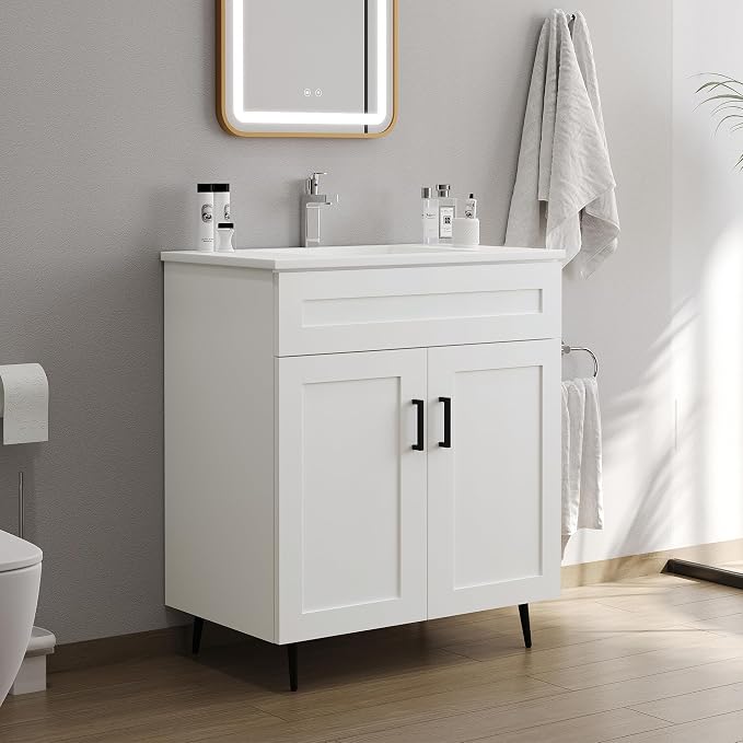 30" Bathroom Vanity with Sink, Freestanding Wooden Bathroom Vanity with 2 Doors by Chyanmoo