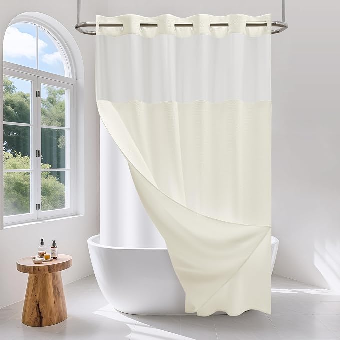 No Hook Waffle Weave Shower Curtain Set by Unknown