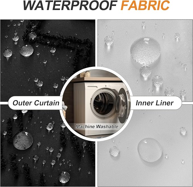 No Hooks Stall Fabric Shower Curtain - Image 4