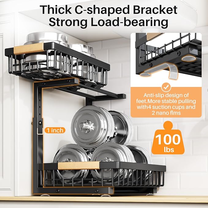 PXRACK 2 Pack Under Sink Organizer, Adjustable Height, 2 Tier Pull Out Under - Image 4