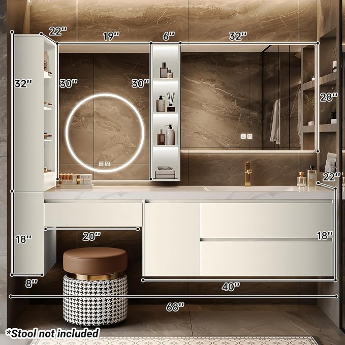Floating Bathroom Vanity with Makeup Table, Single Sink Bathroom Vanity - Image 2