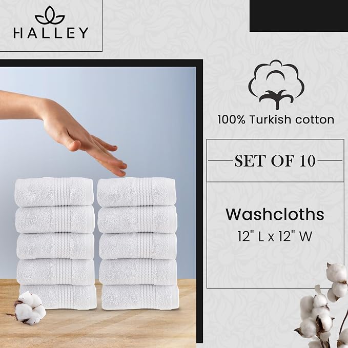 HALLEY Turkish Cotton Towels Washcloths Super Soft Highly Absorbent 100% Cotton - Image 5