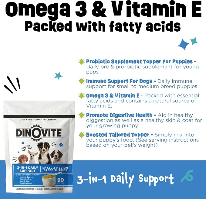 Dinovite 3 in 1 Probiotic for Puppies, Skin & Coat, Digestive Health & Joint - Image 4
