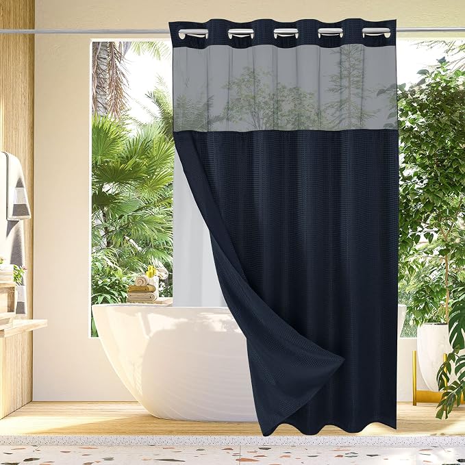 Gibelle No Hook Waffle Weave Shower Curtain by Gibelle