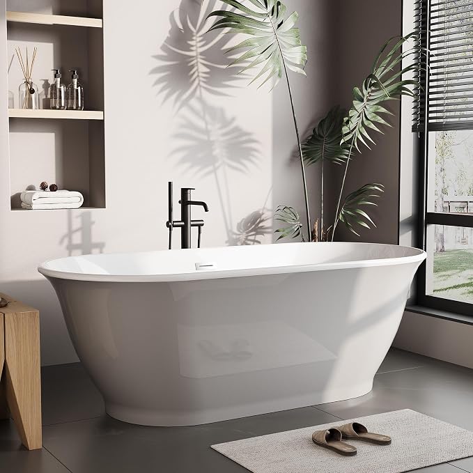 67 in Freestanding Acrylic Bathtub, Luxury Oval-Shaped Soaking Tub, Modern - Image 2