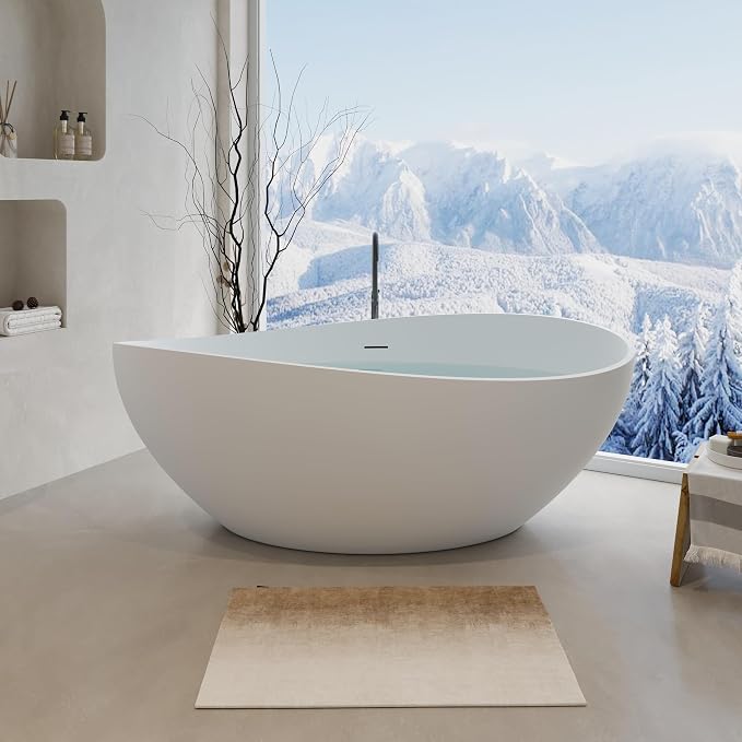 Abruzzo 63" Matte White Freestanding Solid Surface Bathtub - Image 2