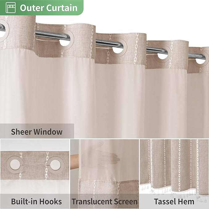 Boho Farmhouse No Hook Shower Curtain Set - Image 4