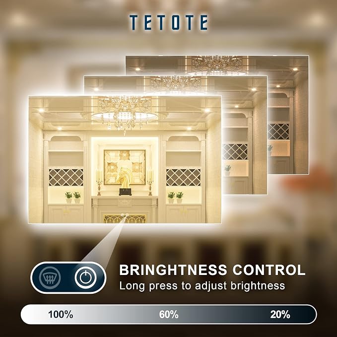 TETOTE 60 x 40 Inch LED Backlit Bathroom Mirror - Image 4