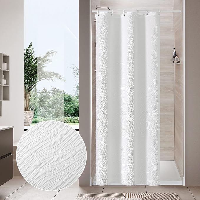 MitoVilla White Modern Small Stall Shower Curtain 36 x 72, Farmhouse Narrow by MitoVilla