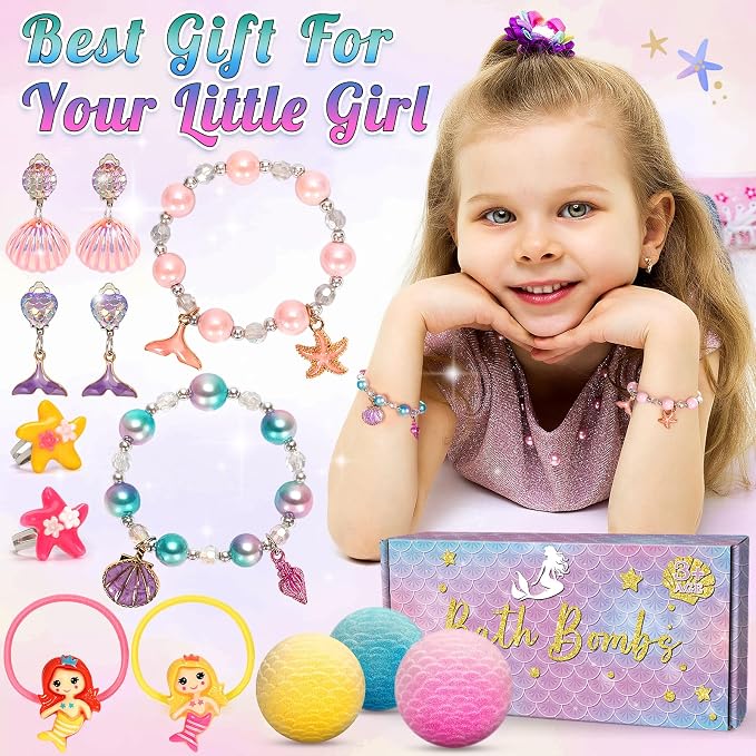 8 Packs Mermaid Bath Bombs for Kids Girls, Bubble Bath Bomb Kit - Image 5