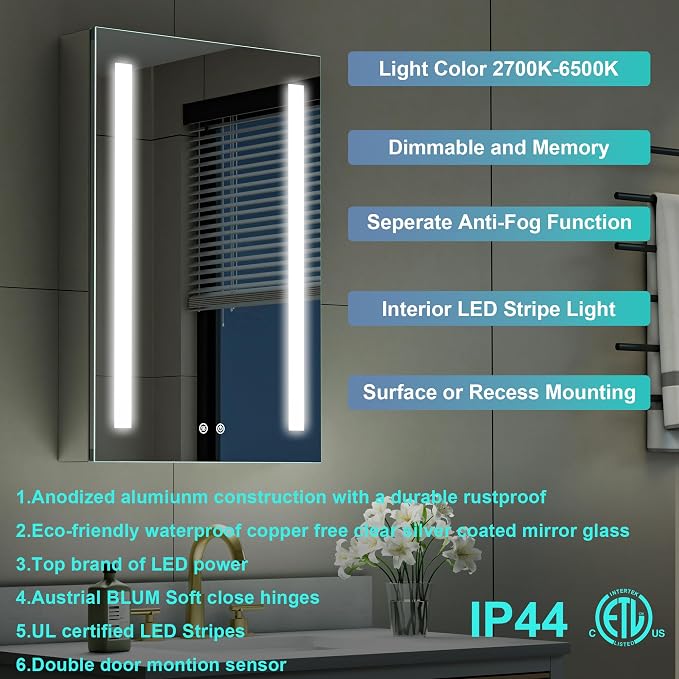 WELLFOR 20" X 30" LED Medicine Cabinet - Image 9