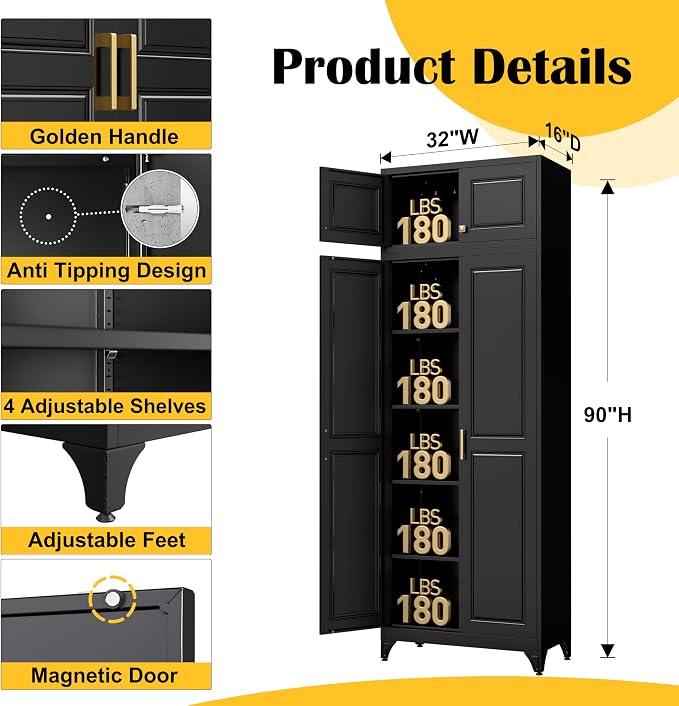 90”Kitchen Pantry Cabinet, Metal Storage Cabinets - Image 2