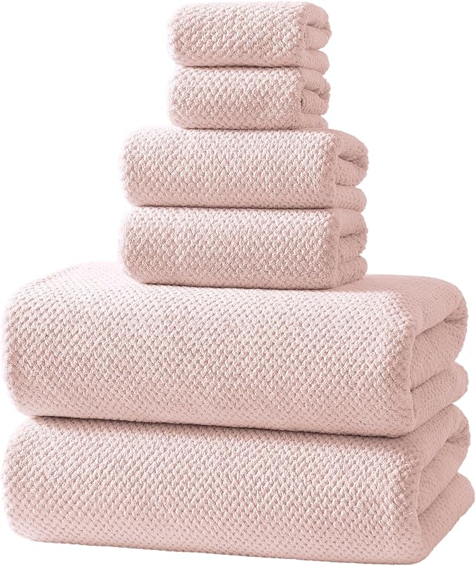 REDKISS Pink Towel Set, 6 Piece Premium Soft Bath Towel Set, Highly Absorbent by REDKISSOnline