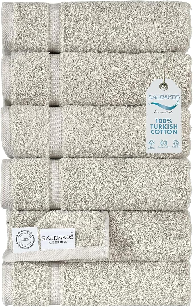 SALBAKOS 100% Turkish Cotton Hand Towel Set of 6 16x30 inch | Heirloom Quality by SALBAKOS