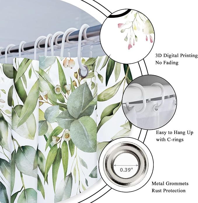 Riyidecor Sage Green Eucalyptus Leaves Shower Curtain - Image 5