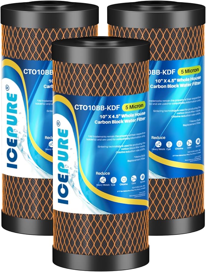 ICEPURE 5 Micron 4.5" x 10" CTO10BB-KDF Whole House Water Filter Coconut Shell by ICEPURE