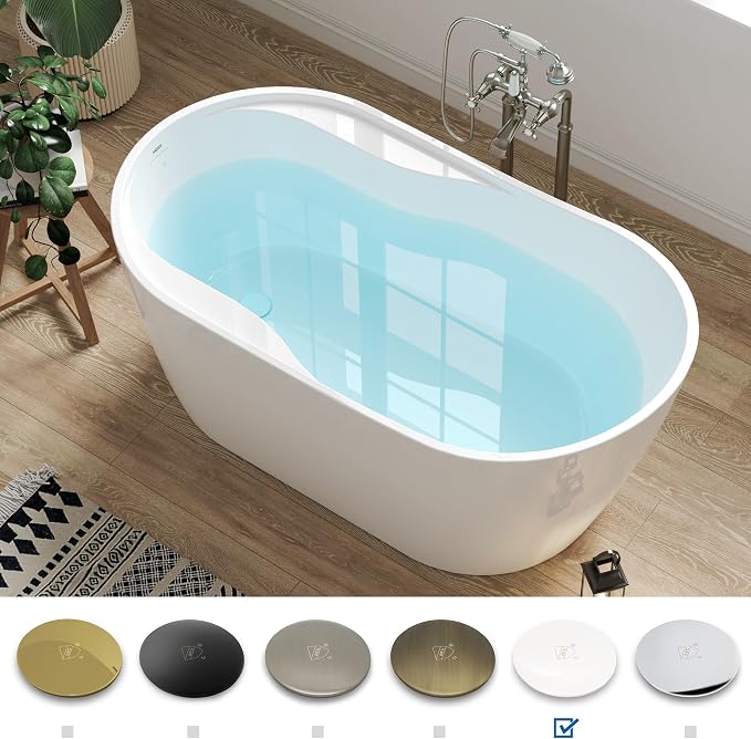 FerdY Lana'i 60" Freestanding Bathtub, Gracefully Shaped Freestanding Soaking - Image 3