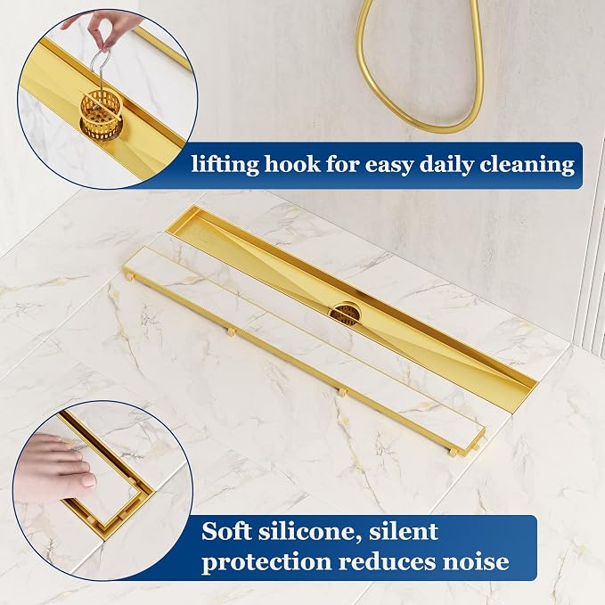 Neodrain 24-Inch Gold Linear Shower Drain - Image 6