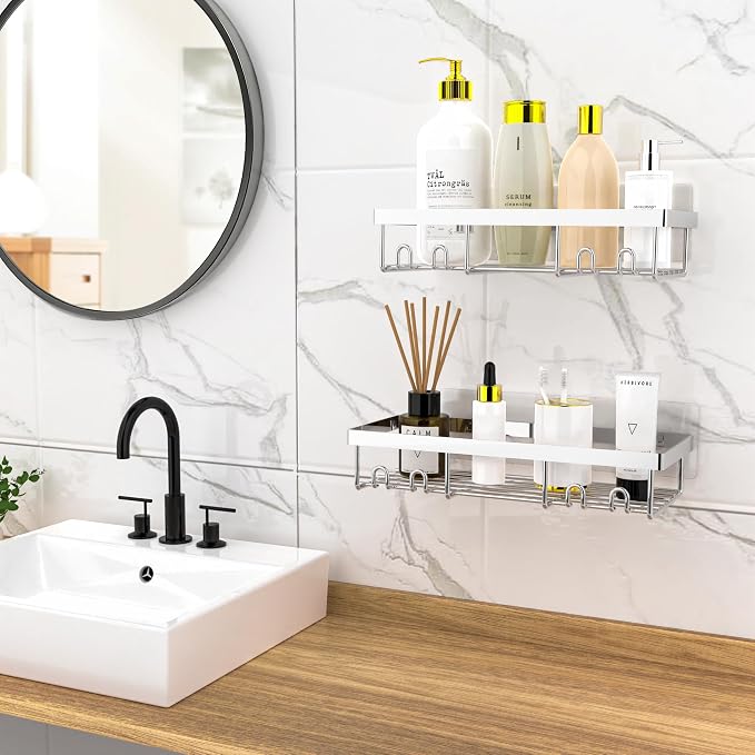 Moforoco Shower Caddy Shelf Organizer Rack, Self Adhesive Black Bathroom - Image 6