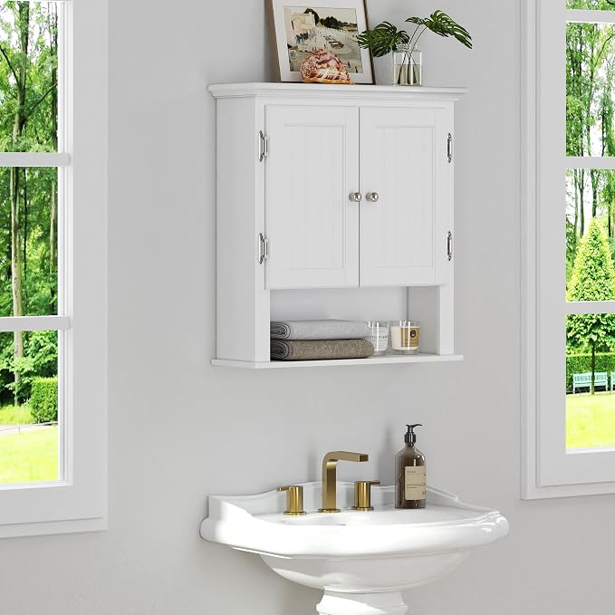 UTEX Bathroom Cabinet Wall Mounted, Wood Hanging Cabinet, Wall Cabinets - Image 5