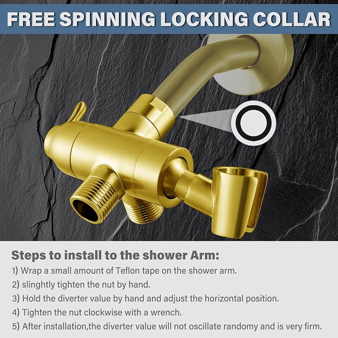 Metal Shower Arm Diverter with Handheld Mount, G1/2" 3-Way Shower Diverter - Image 7