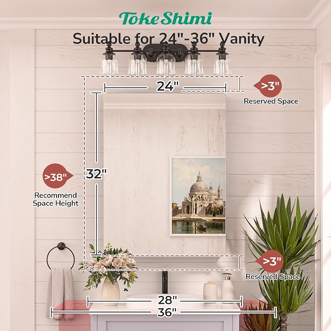 TokeShimi 24x32 Mirrored Medicine Cabinet Recessed or Wall Mount, Aluminum - Image 4