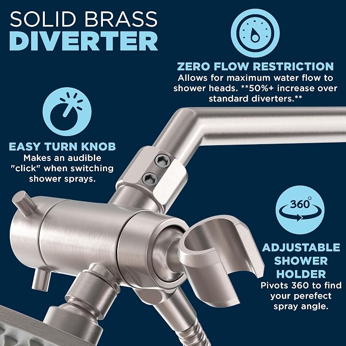 HammerHead Showers® Solid Metal Dual Shower Head Combo – BRUSHED NICKEL – 8 - Image 7