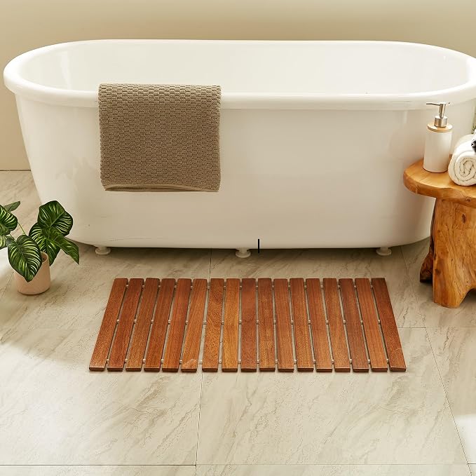 Teak String Shower Mat, Wood Non Slip Bath Mats by OLDTREE