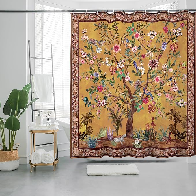 Bohemian Shower Curtain, Boho Floral Print Water Repellent Polyester Fabric - Image 7